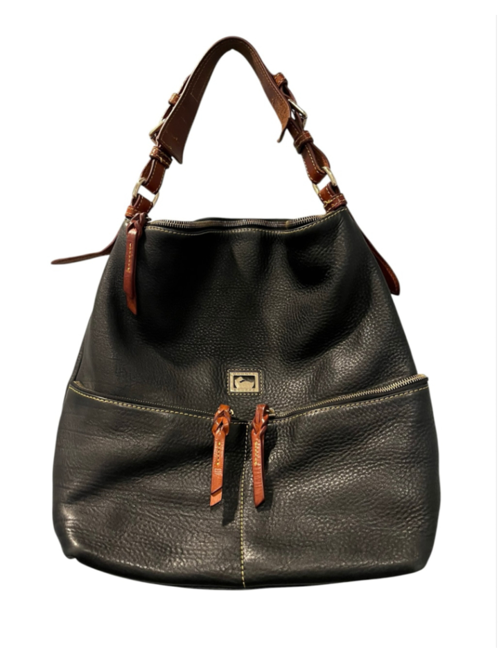 Dooney & Bourke Dillen Black Pebbled Leather Pocket Sac Hobo Shoulder Bag Med